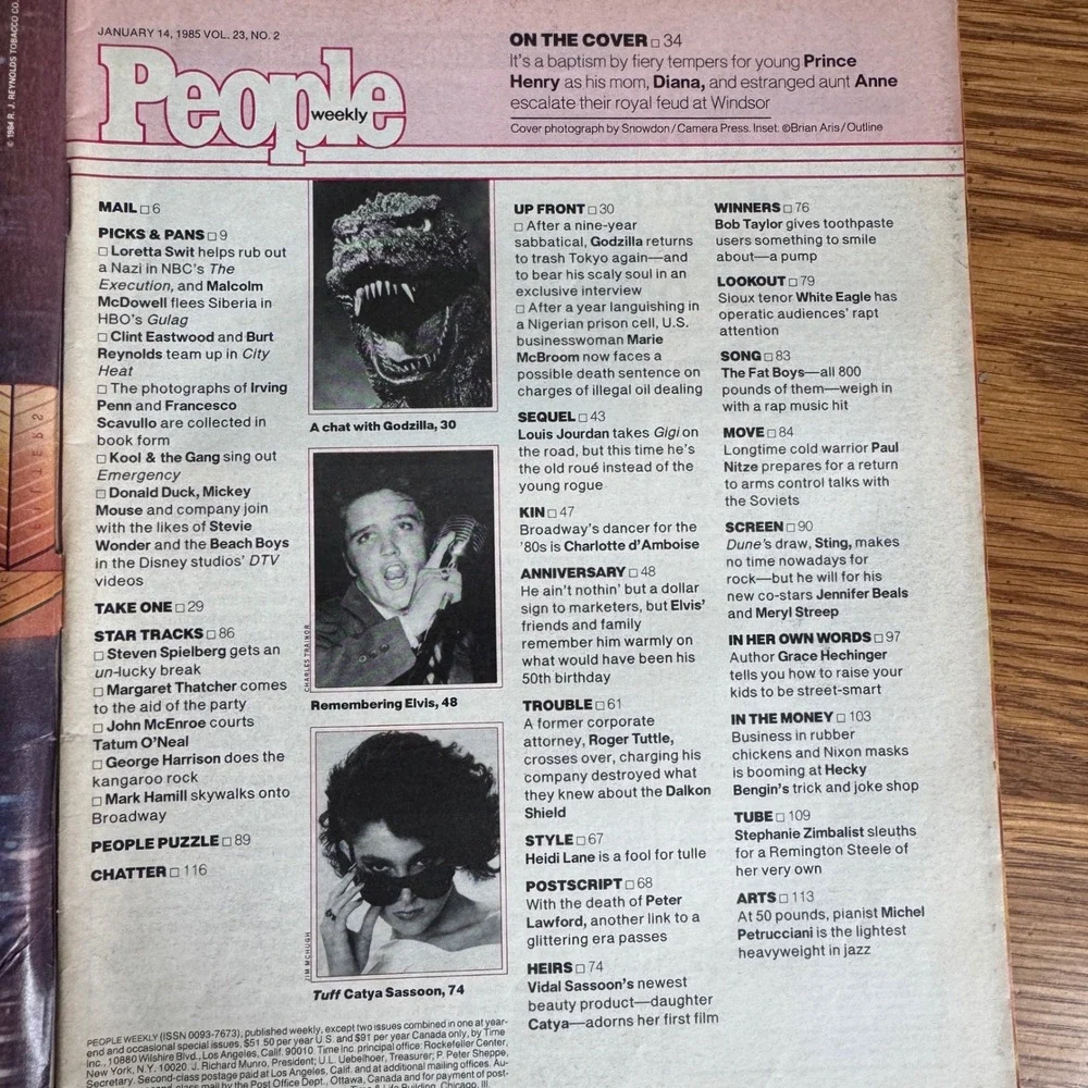 People Weekly Magazine January 14 1985 Princess‎ Diana Prince Harry